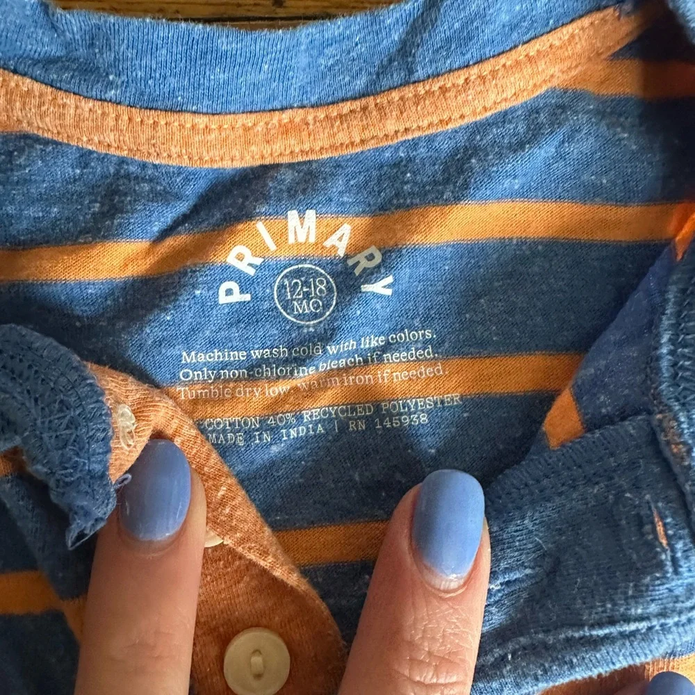 Primary Organics Blue and Orange Striped Baby Romper - Picture 3 of 4